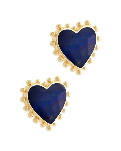 Heart Lapis & 18K Yellow Gold Plated Stud Earrings, 0.5"L