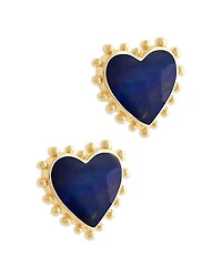 Heart Lapis & 18K Yellow Gold Plated Stud Earrings, 0.5"L