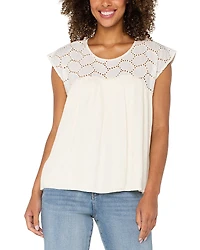 Liverpool Los Angeles Eyelet Dolman Sleeve Boat Neck Blouse