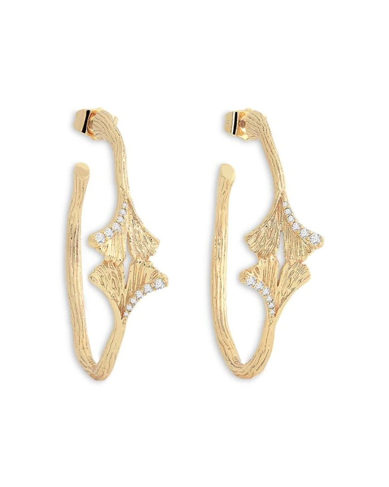 Pavé Ginkgo Leaves Hoop Earrings
