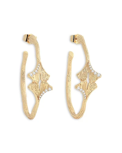 Pavé Ginkgo Leaves Hoop Earrings