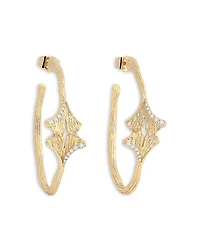 Anabel Aram Pave Ginkgo Leaves Hoop Earrings