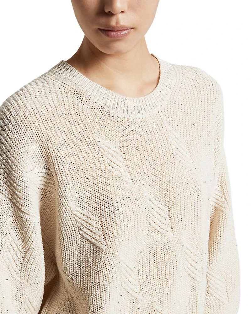 Diamond Knitted 3/4 Sleeve Sweater