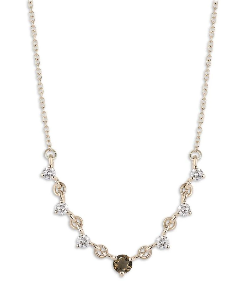 14K Yellow Gold Diamond & Smoke Quartz Necklace, 16-20"