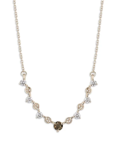 14K Yellow Gold Diamond & Smoke Quartz Necklace, 16-20"