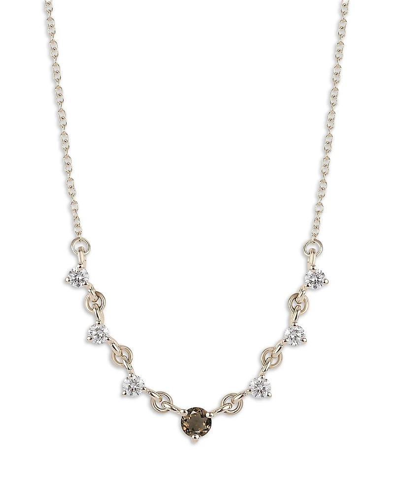Moon & Meadow 14K Yellow Gold Diamond & Smoke Quartz Necklace, 16-20