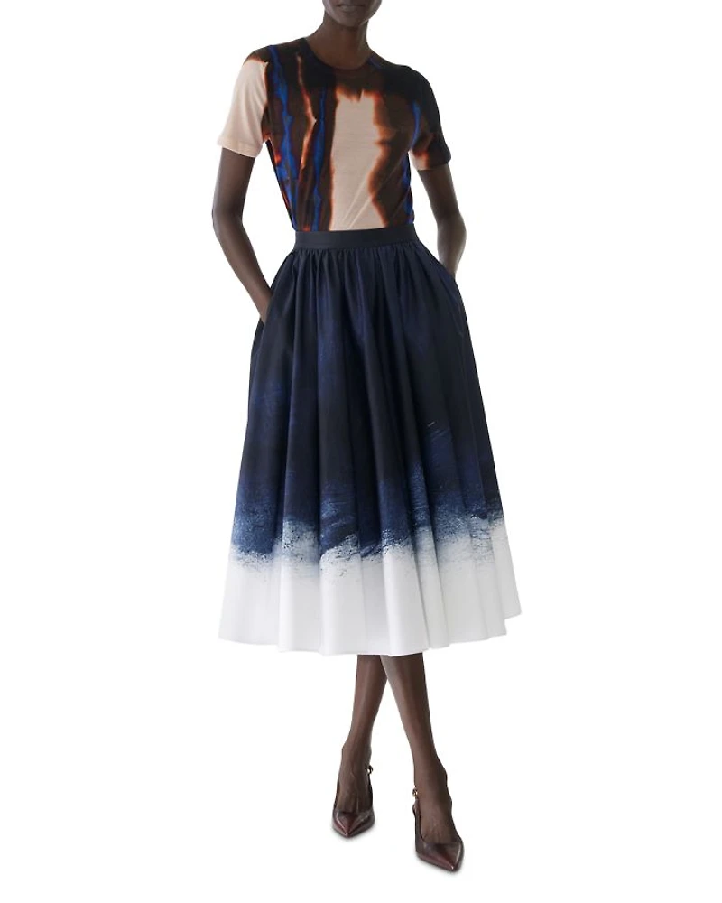 Brushed Canvas Printed Stretch Cotton Circle Skirt
