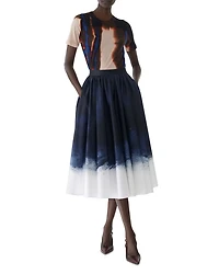 Brushed Canvas Printed Stretch Cotton Circle Skirt