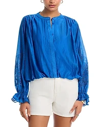 Aqua Eyelet Sleeve Top - Exclusive