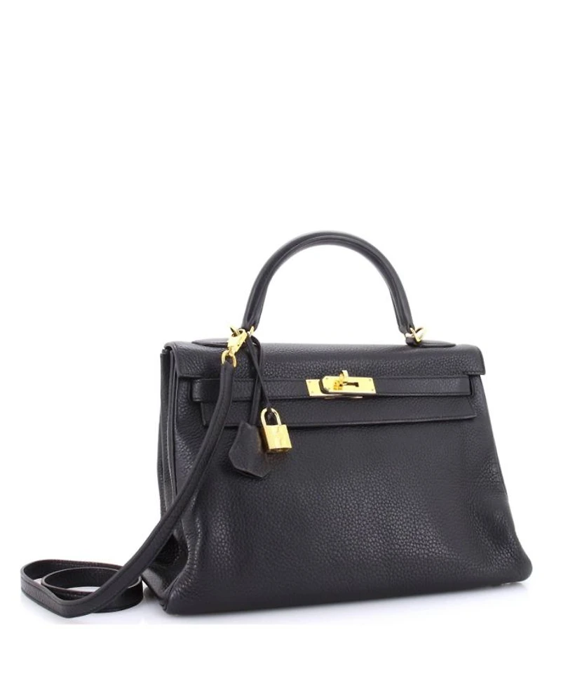 Kelly 32 Handbag Black Clemence with Gold Hardware