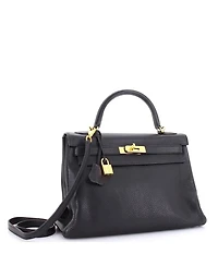 Kelly 32 Handbag Black Clemence with Gold Hardware