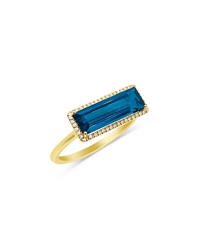 14K Yellow Gold London Blue Topaz & Diamond Ring