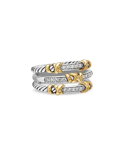 Petite Helena Wrap Three Row Ring Sterling Silver with 18K Yellow Gold and Diamonds, 12mm