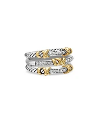 Petite Helena Wrap Three Row Ring Sterling Silver with 18K Yellow Gold and Diamonds, 12mm