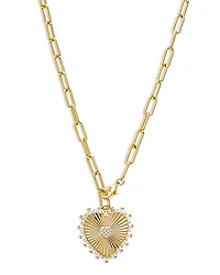 By Adina Eden Pave Accented Ridged Heart Pendant Lariat Necklace, 17