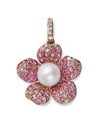 Bloomingdale's Fine Collection Freshwater Pearl, Pink Sapphire & Diamond Flower Pendant
