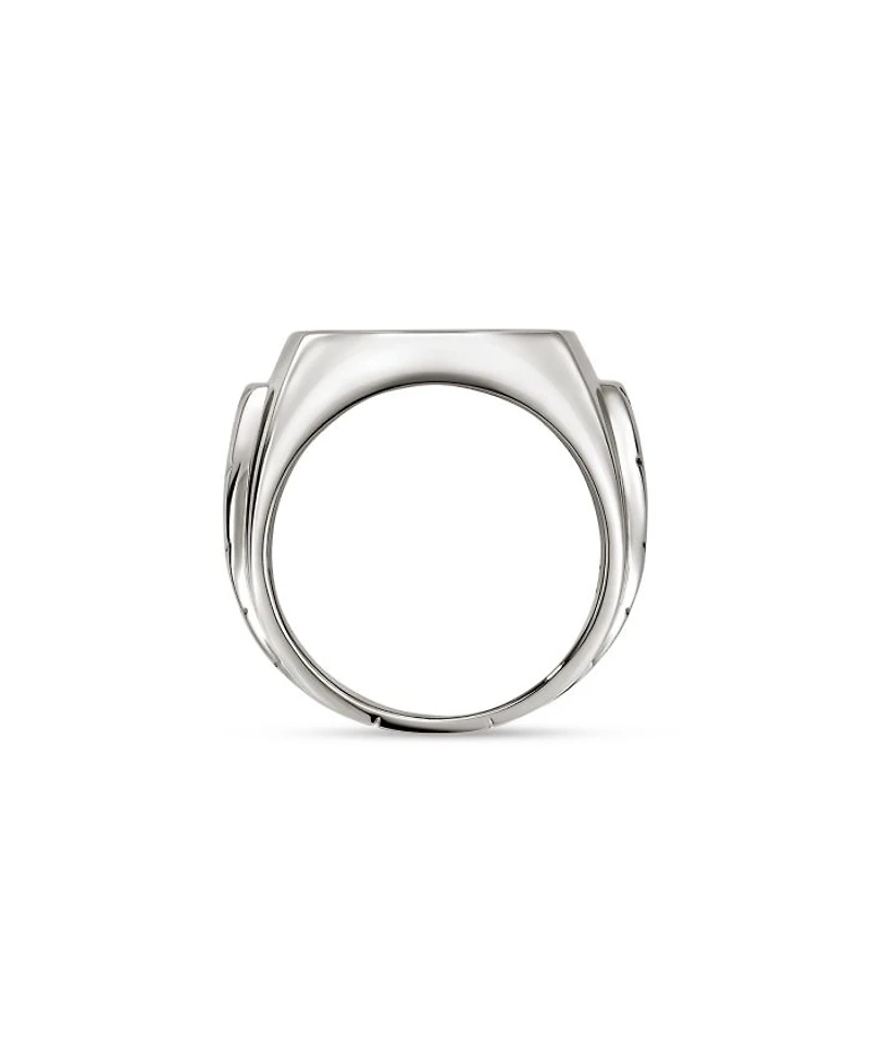 Men's Sterling Silver ID Black Sapphire Pavé Signet Ring