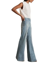 Sakura Flare Patch Pocket Jeans Light Blue