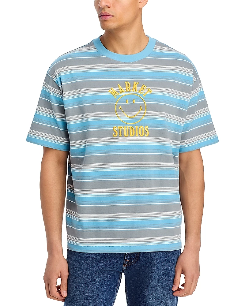 Market Smiley Lockup Striped Graphic Logo Tee