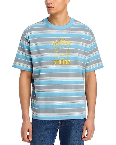 Market Smiley Lockup Striped Graphic Logo Tee