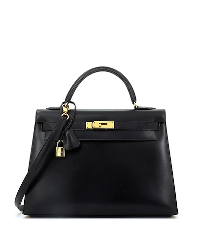 Pre-Owned HERMES Kelly 32 Handbag Black Box Calf with Gold Hardware