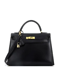Pre-Owned HERMES Kelly 32 Handbag Black Box Calf with Gold Hardware