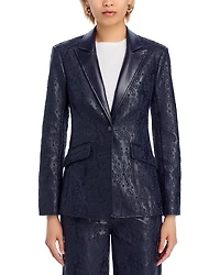 Embroidered Faux Leather Blazer