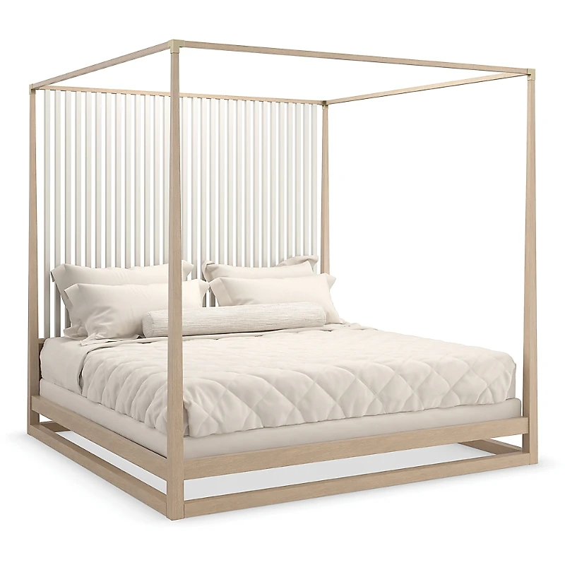 Caracole Pinstripe Canopy King Bed, Sun Drenched Oak