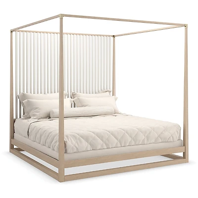 Caracole Pinstripe Canopy King Bed, Sun Drenched Oak
