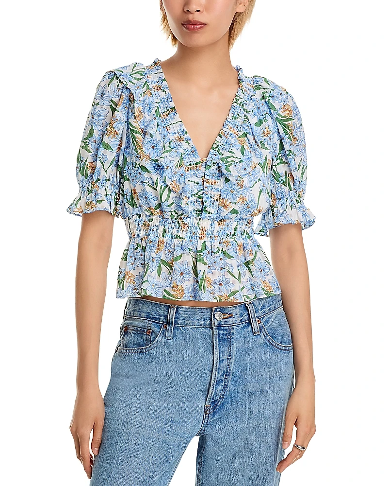 Aqua Floral Ruffle Top - Exclusive