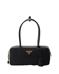 Re-Nylon and Leather Top-Handle Bag with Padlock