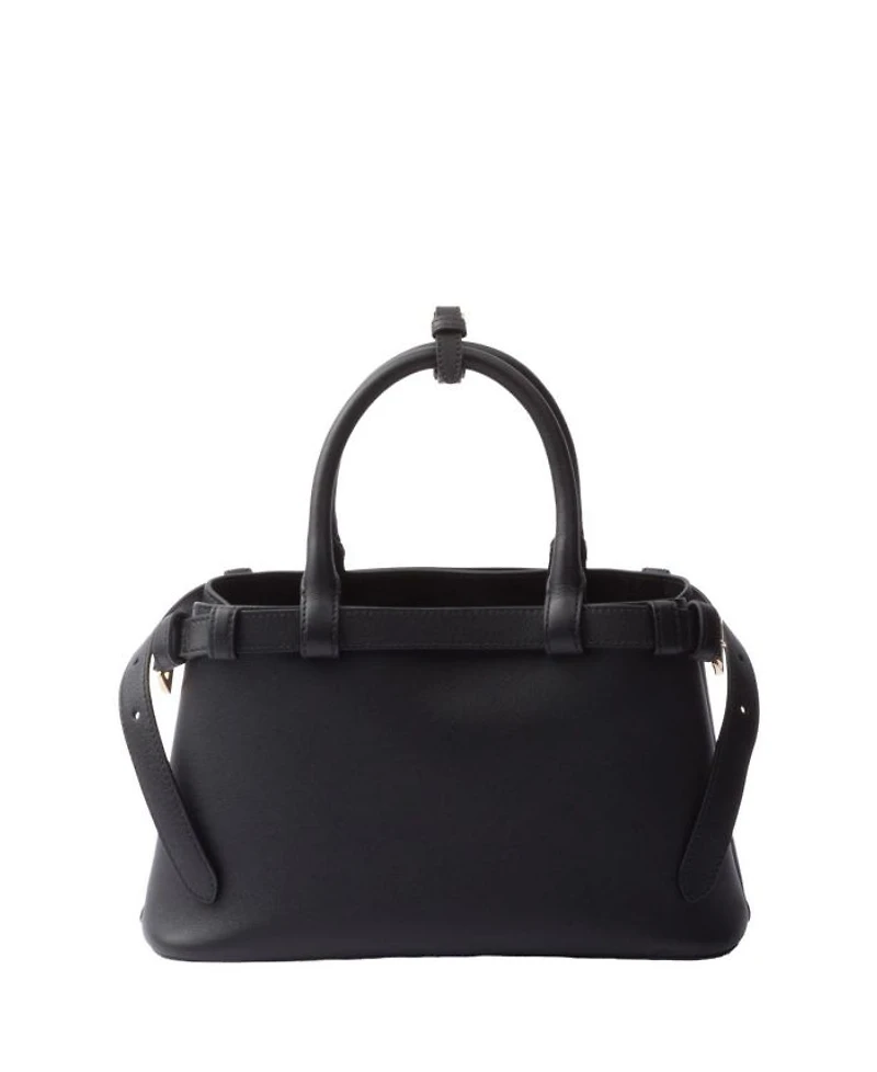 Buckle Small Leather Handbag with Double Belt