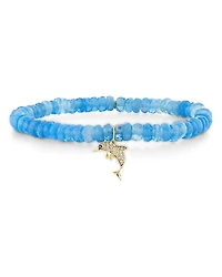 Sydney Evan 14K Yellow Gold Diamond Dolphin Charm Ethiopian Opal Beaded Stretch Bracelet