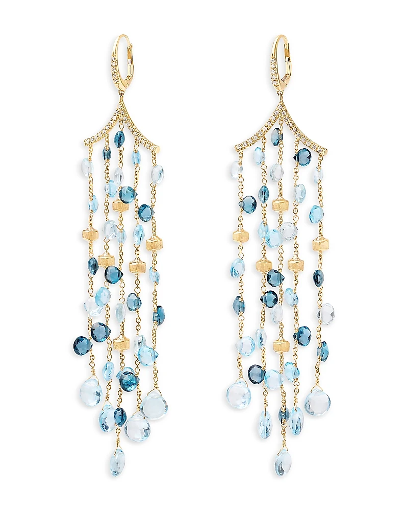 Marco Bicego 18K Yellow Gold Paradise Multi Blue Topaz & Diamond Five Strand Chandelier Drop Earrings