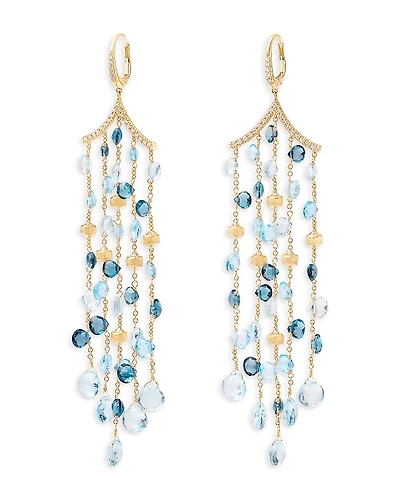 Marco Bicego 18K Yellow Gold Paradise Multi Blue Topaz & Diamond Five Strand Chandelier Drop Earrings