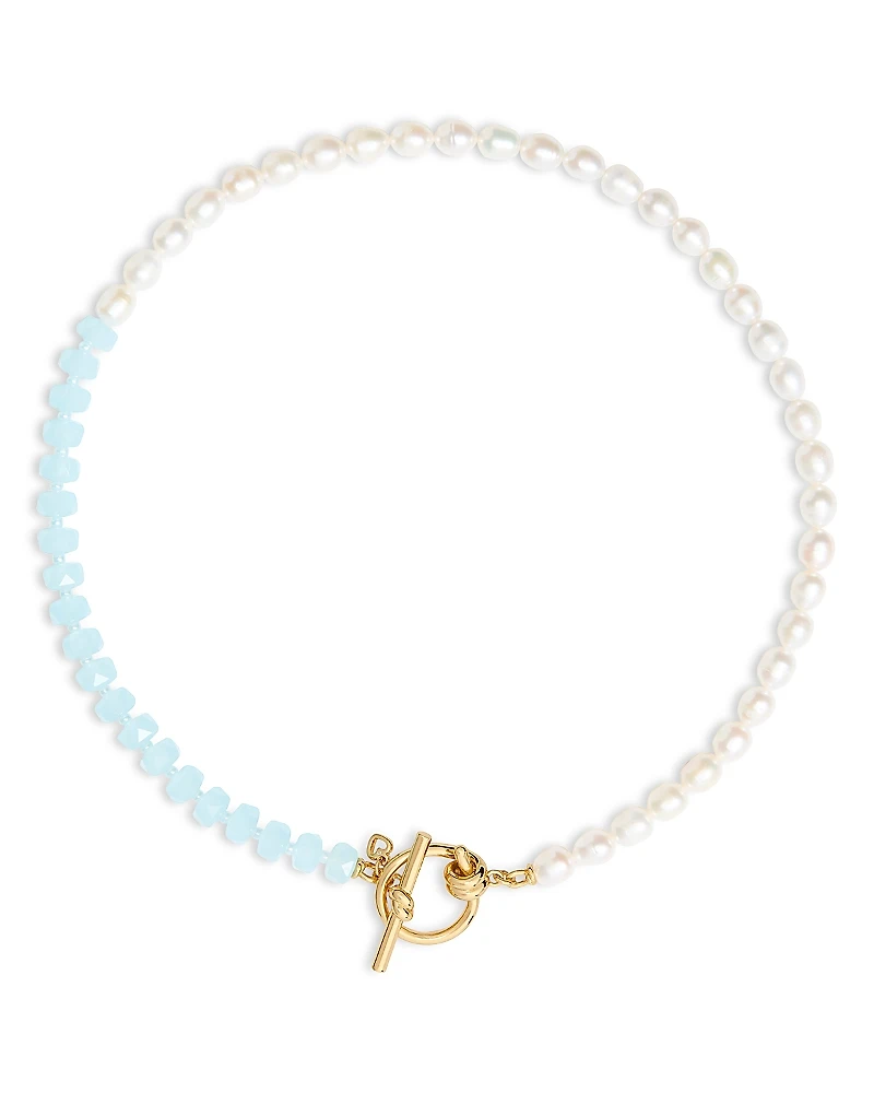 kate spade new york Ropes & Knots Blue Bead & Cultured Freshwater Pearl Collar Necklace, 18