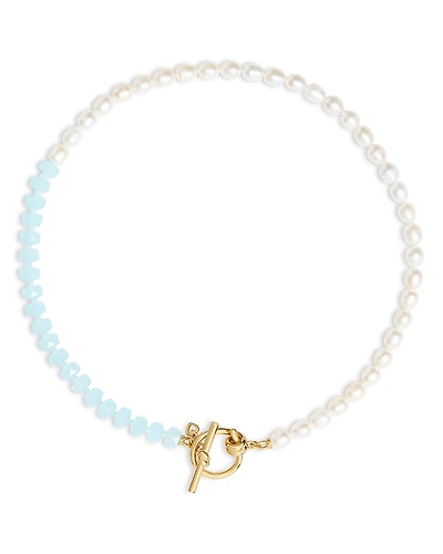 kate spade new york Ropes & Knots Blue Bead & Cultured Freshwater Pearl Collar Necklace, 18