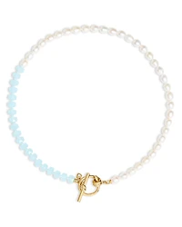 kate spade new york Ropes & Knots Blue Bead & Cultured Freshwater Pearl Collar Necklace, 18