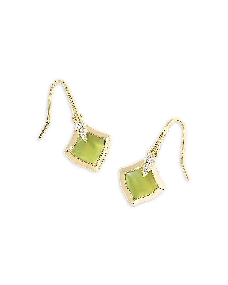 Kendra Scott Joelle Gold Chartreuse Green Mother of Pearl Small Drop Earrings