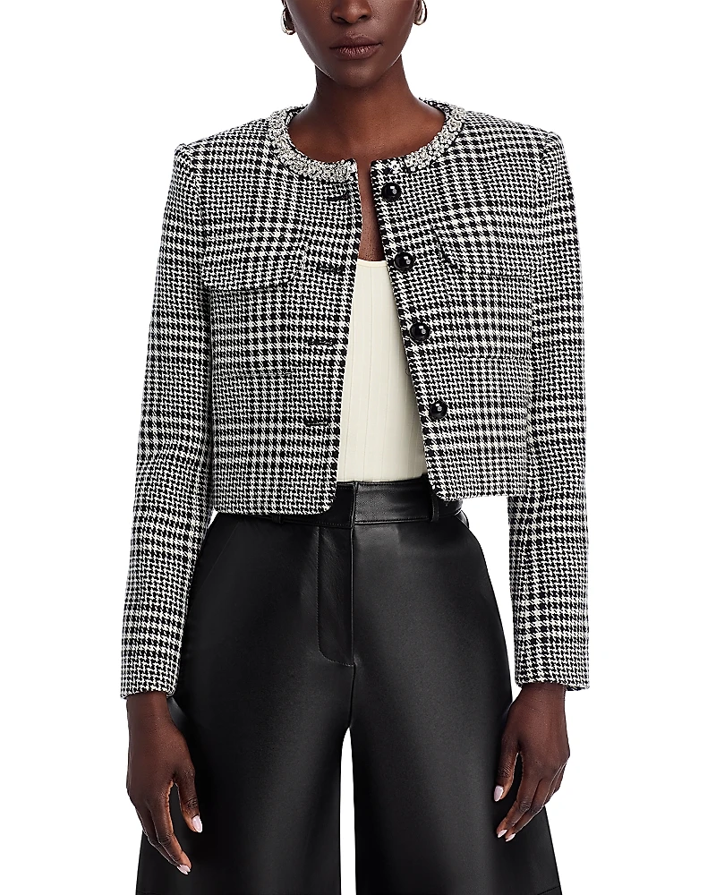 Self-Portrait Houndstooth Crystal Trim Jacket
