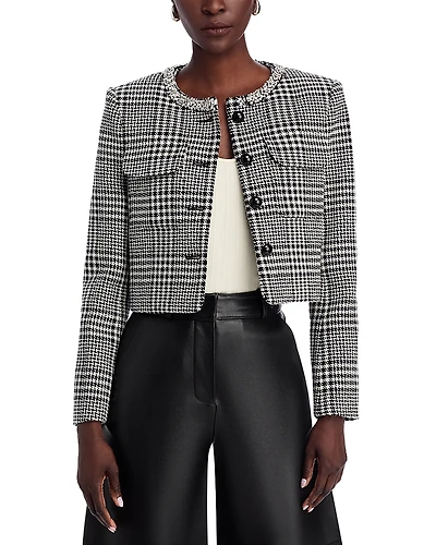 Self-Portrait Houndstooth Crystal Trim Jacket