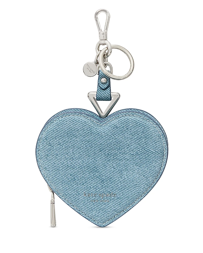 kate spade new york Liv Denim Print Suede Heart Coin Purse Bag Charm