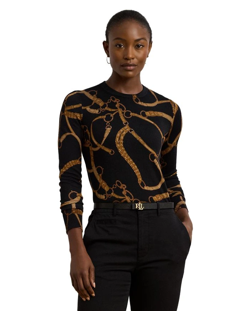 Belting Print Cotton Blend Sweater