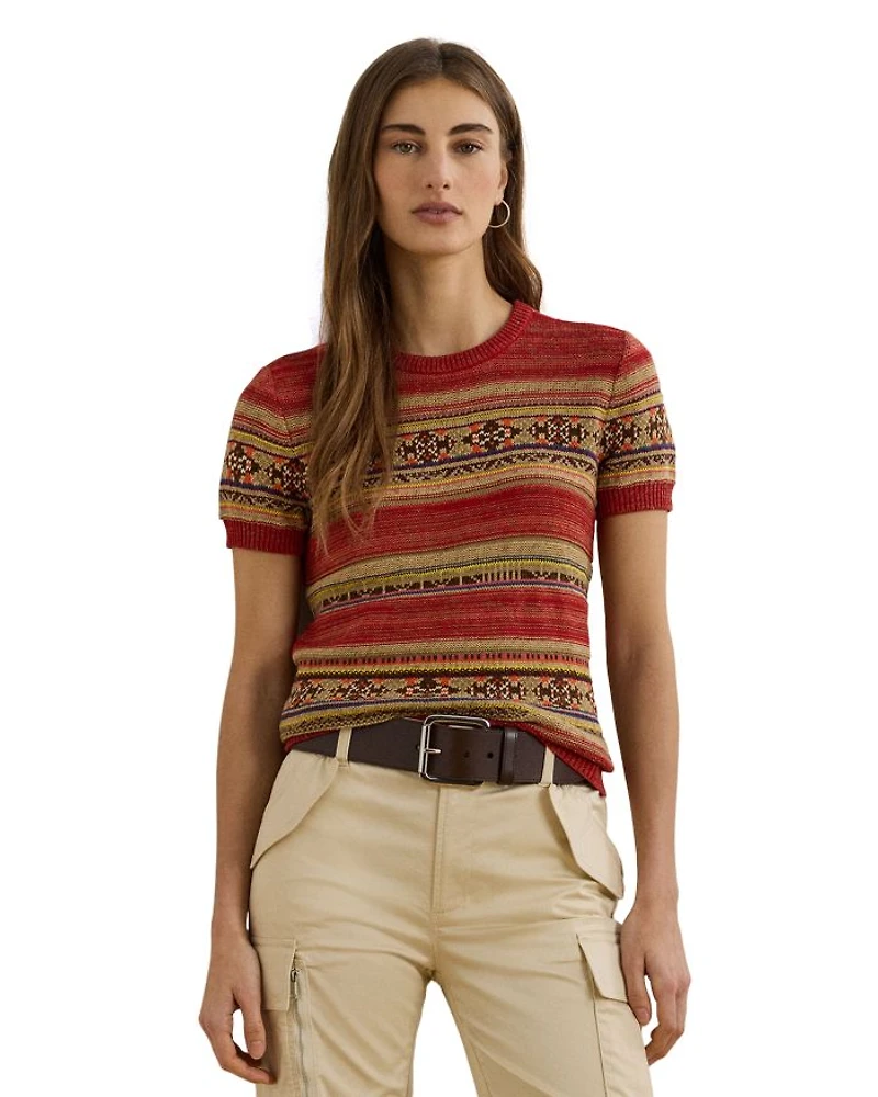 Geo Striped Short Sleeve Sweater