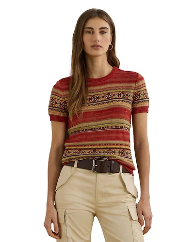 Geo Striped Short Sleeve Sweater