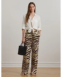 Zebra Print Linen Wide Leg Pant