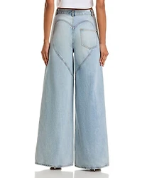 Wide Leg Crystal Slit Jeans Light Blue