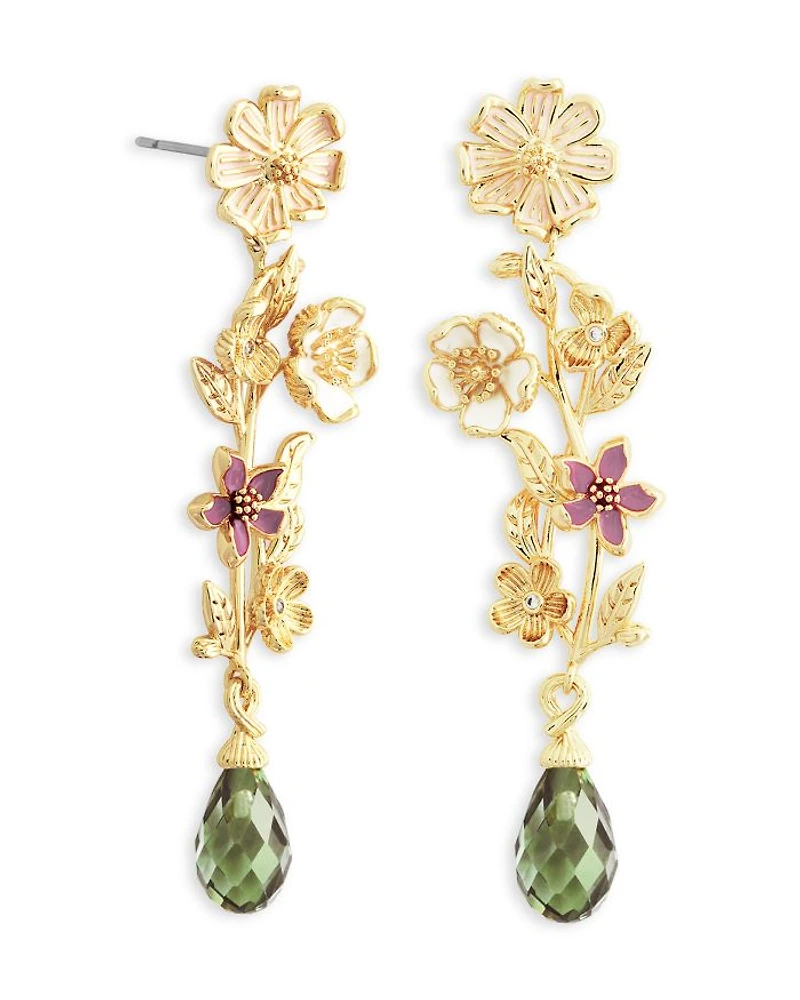 Pavé & Stone Wildflower Linear Drop Earrings