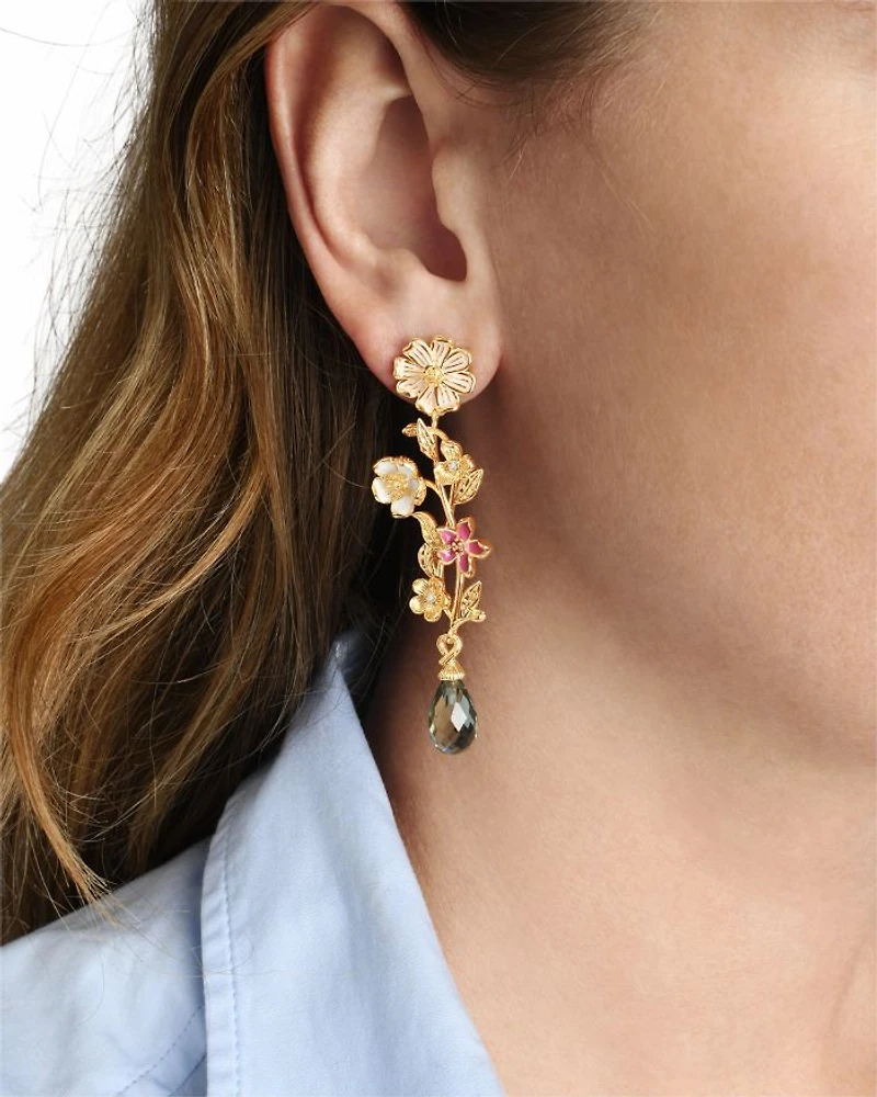 Pavé & Stone Wildflower Linear Drop Earrings