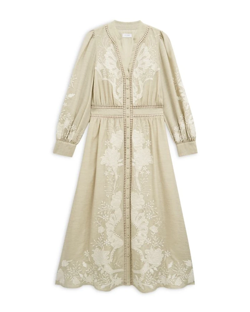 Frida Button Front Lace Trim Dress